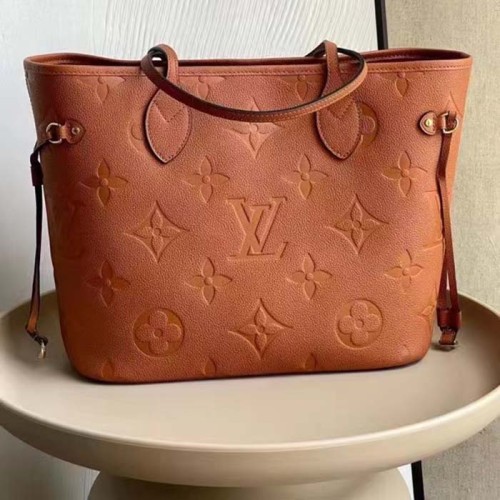 Louis Vuitton LV Women Neverfull MM Tote Brown Embossed Cowhide Leather