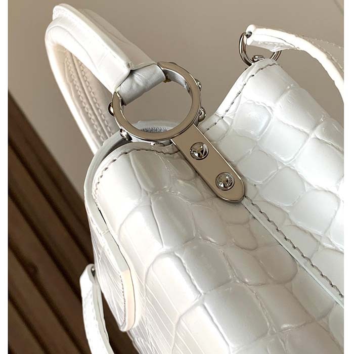 Louis Vuitton LV Women Capucines Mini Handbag White Brilliant Crocodilien Leather