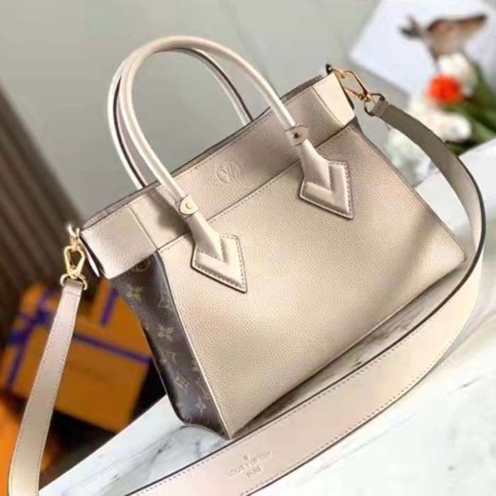Louis Vuitton LV Women On My Side PM Handbag Greige Monogram Coated Canvas Calf