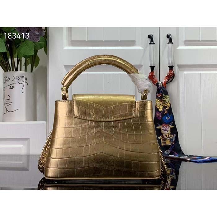 Louis Vuitton LV Women Capucines Mini Handbag Forest Clearing High Shiny Alligator Leather