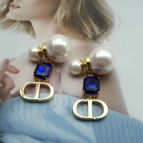 Dior Women Petit Cd Earrings Gold-Finish Metal with White Resin Pearls