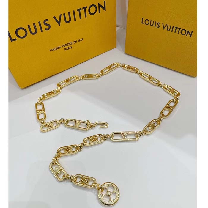 Louis Vuitton Women My LV Chain Belt Adjustable Metal Gold-Color Finish Monogram Flowers