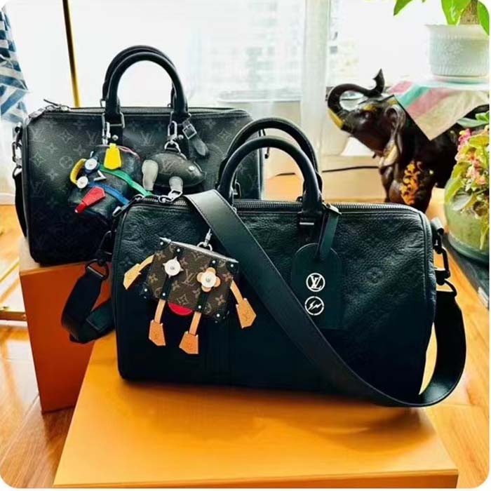 Louis Vuitton Unisex LV Mister Keepall Key Holder Bag Charm Monogram Eclipse Coated Canvas Leather