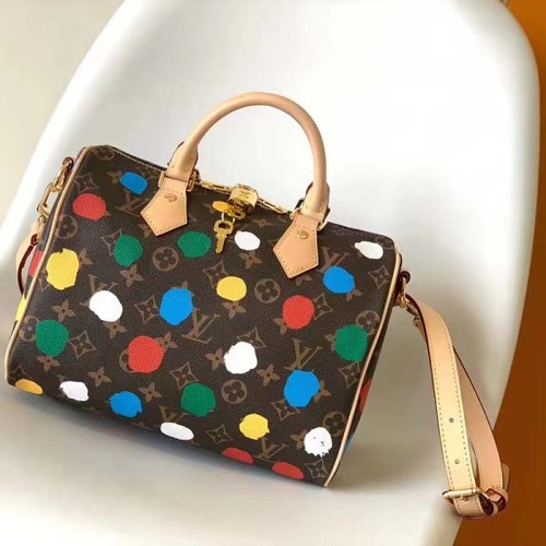 Louis Vuitton Unisex LVxYK Speedy Bandoulière 25 Monogram Coated Canvas 3D Painted Dots Print