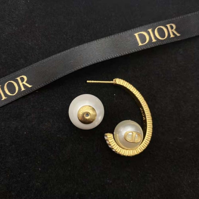 Dior Women Tribales Earrings Gold-Finish Metal with White Resin Pearls