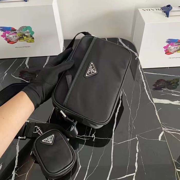 Prada Unisex Re-Nylon Saffiano Shoulder Bag Black Zipper Closure Fabric