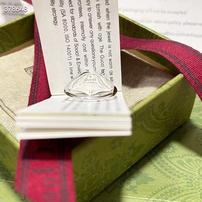 Gucci Unisex GG Heart Ring Interlocking G 925 Sterling Silver Red Enamel