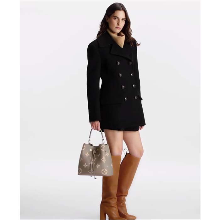 Louis Vuitton LV Women NéoNoé MM Bucket Bag Tourterelle Gray Cream Embossed Grained Cowhide Leather