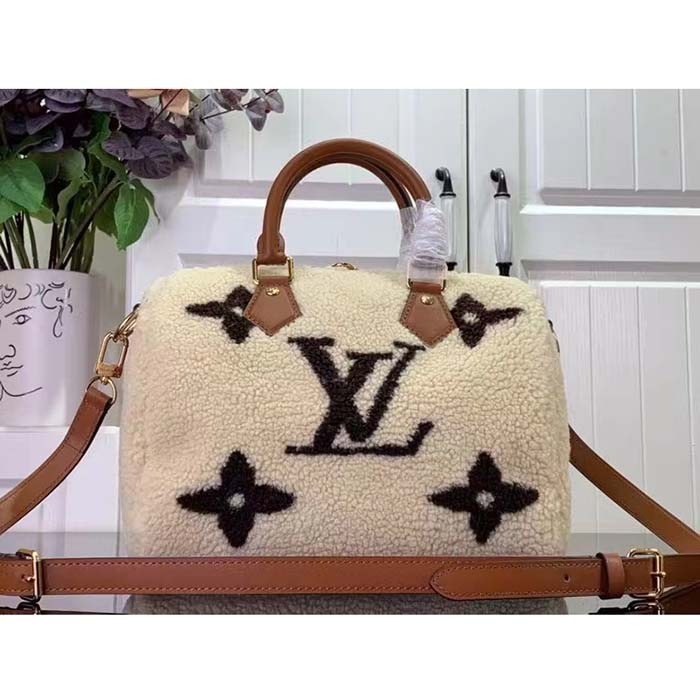 Louis Vuitton LV Women SKI Speedy Bandoulière 25 Cream/Brown Shearling Cowhide-Leather