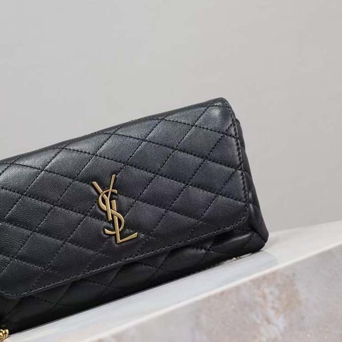 Saint Laurent YSL Women Black Gaby Chain Phone Holder Quilted Lambskin Metal