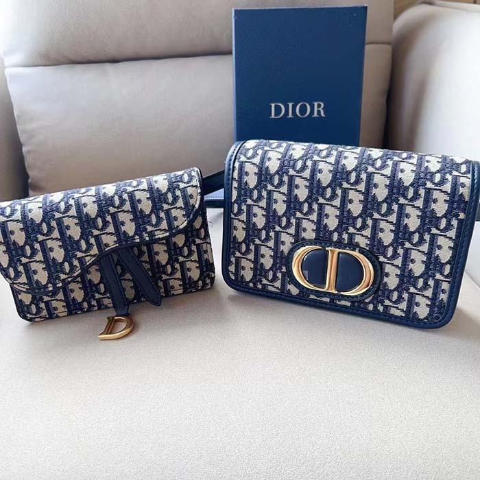Dior Unisex CD Saddle Belt Pouch Blue Oblique Jacquard Front 'D' Stirrup