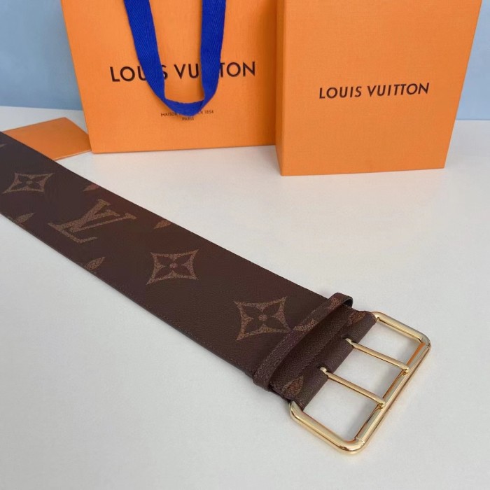 Louis Vuitton Unisex LV Oversized Buckle 90 MM Belt Brown Monogram Giant Calf Leather