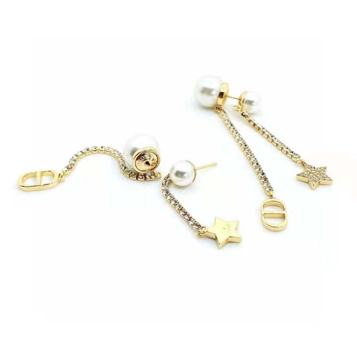 Dior Women Tribales Earrings Gold-Finish Metal White Resin Pearls and White Crystals