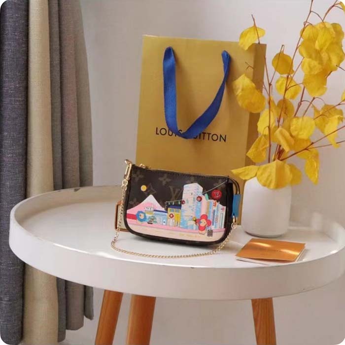 Louis Vuitton LV Women Mini Pochette Accessoires Blue Monogram Coated Canvas