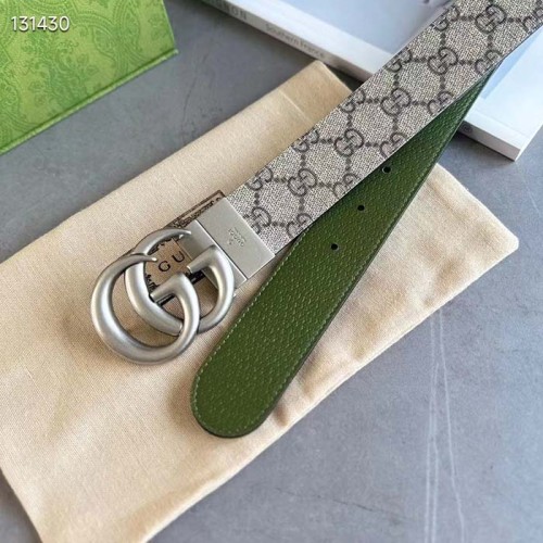 Gucci GG Unisex Marmont Reversible Belt Beige Ebony Supreme Canvas 3.8 CM Width