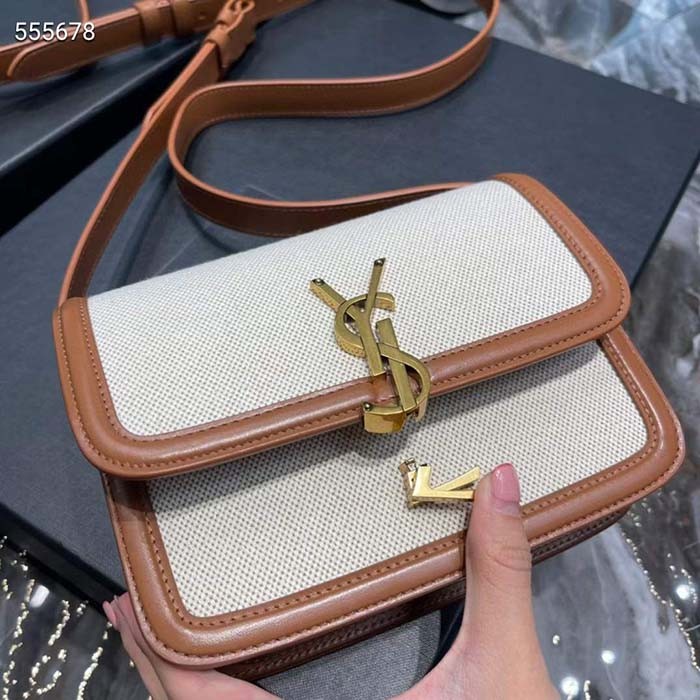 Saint Laurent YSL Women Solferino Medium Canvas Vegetable-Tanned Leather