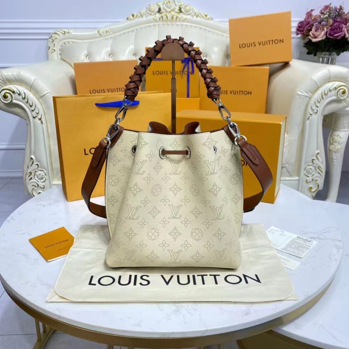 Louis Vuitton LV Women Muria Bucket Bag Crème Beige Mahina Perforated Calf Leather