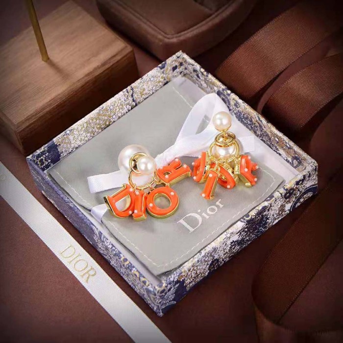 Dior Women Tribales Earring Gold-Finish Metal and White Resin Pearls