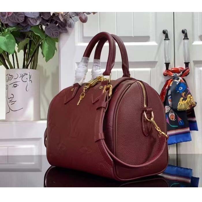 Louis Vuitton LV Women Speedy Bandoulière 25 Wine Red Monogram Empreinte Embossed Grained Cowhide Leather