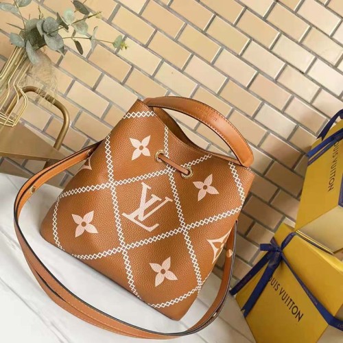 Louis Vuitton LV Women NéoNoé MM Bucket Bag Orange Embroidered Embossed Grained Cowhide