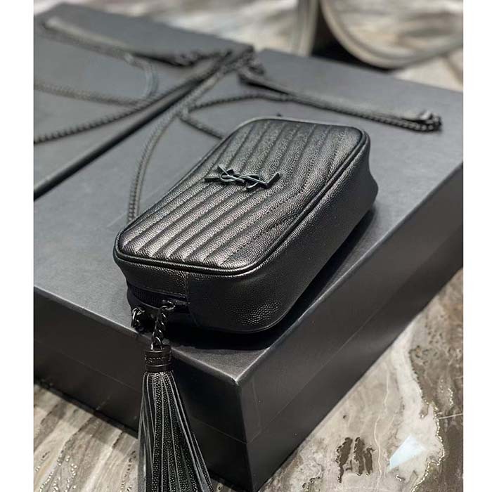 Saint Laurent YSL Women Mini Lou Quilted Leather Black Zip Closure