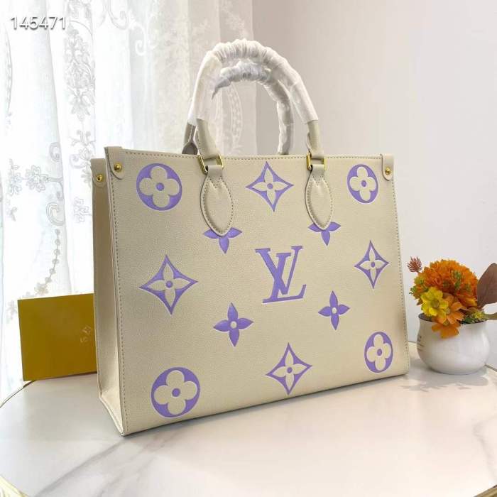 Louis Vuitton Women OnTheGo MM Tote Purple Embossed Grained Cowhide Leather M23937