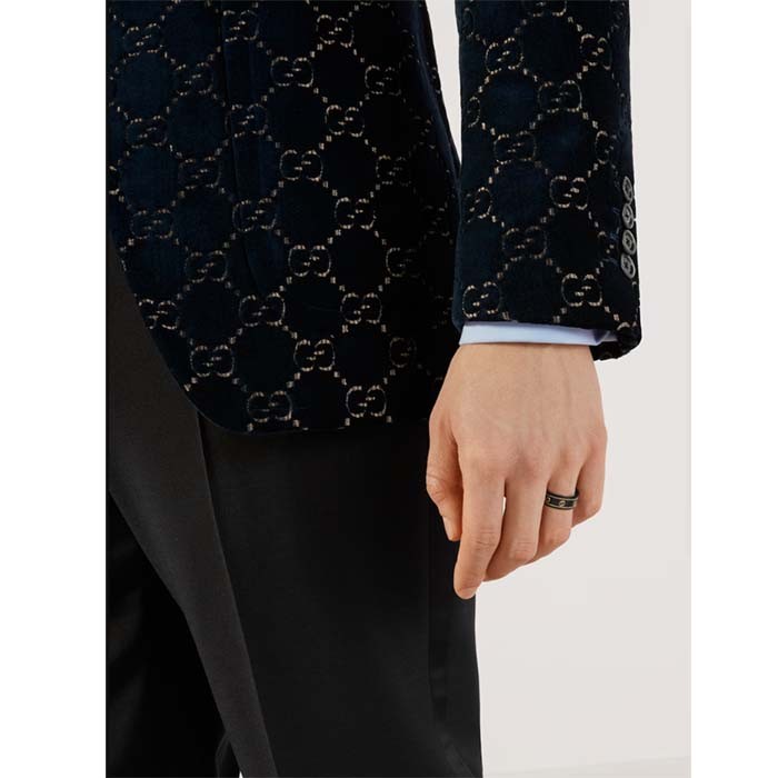 Gucci Unisex Icon Ring Yellow Gold Interlocking G 18k Yellow Gold Black Synthetic Corundum