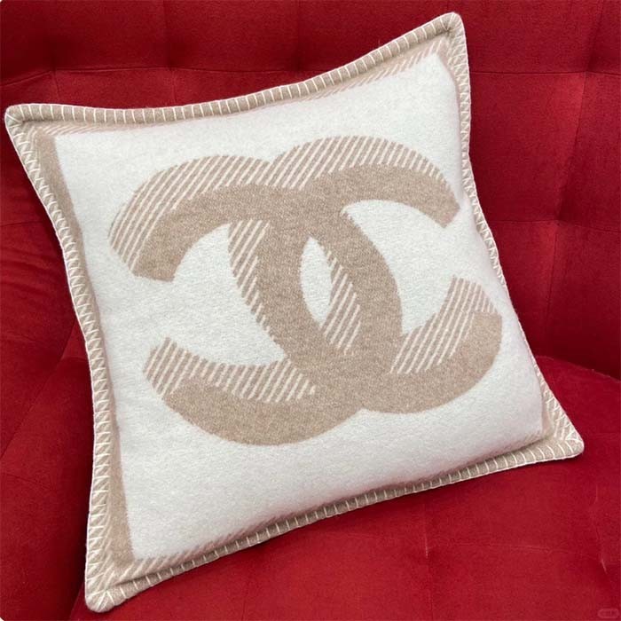 Chanel Unisex CC Cushion Cotton Wool Tweed Beige Sandy Multifunction