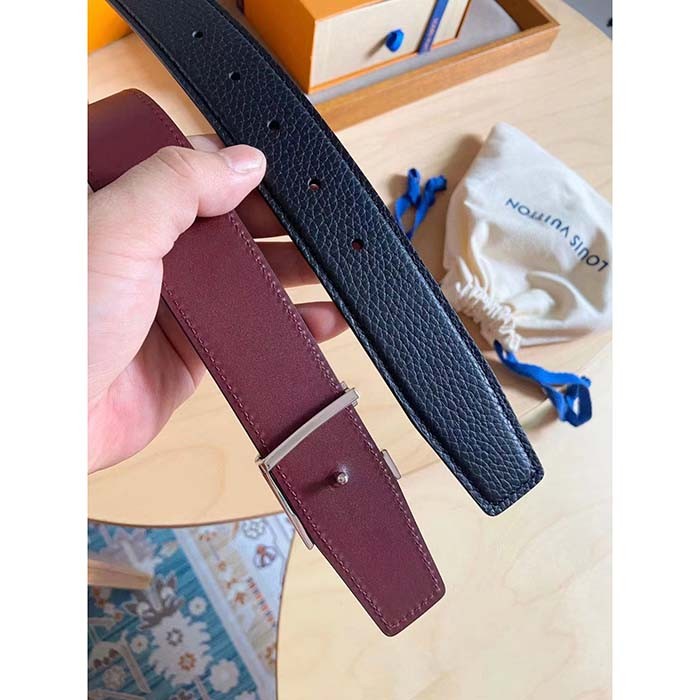 Louis Vuitton Unisex LV Heritage 35 MM Reversible Belt Black Bordeaux Leather