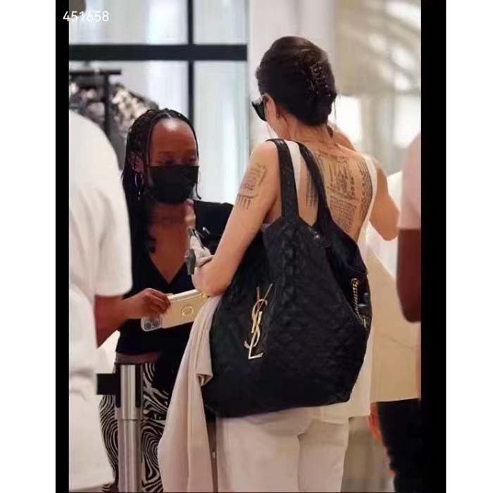 Saint Laurent YSL Women Icare Maxi Shopping Bag Quilted Lambskin Black STYLE ID 698651AAANG1000