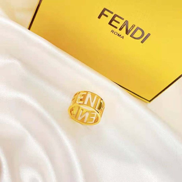 Fendi Women Wide Band Ring with Laser-Cut FENDI Lettering