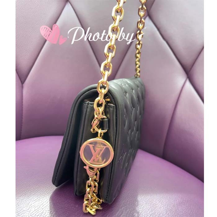 Louis Vuitton LV Women Pochette Coussin Green Monogram-Embossed Puffy Lambskin Cowhide-Leather M82474