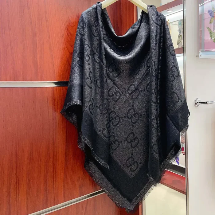Gucci Unisex GG Jacquard Silk Wool Shawl-Black 6636713GC431000