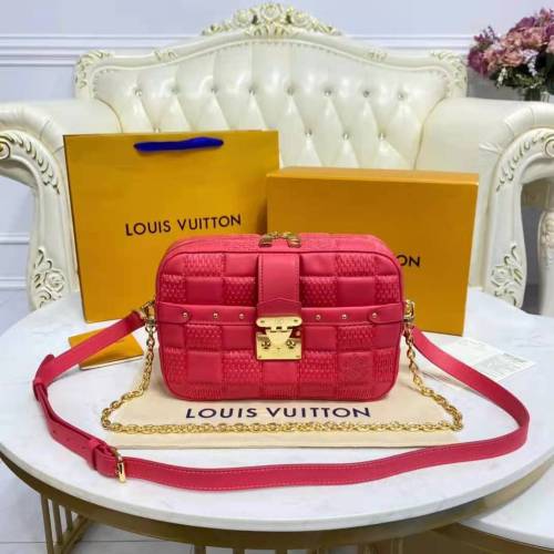 Louis Vuitton LV Women Troca PM Handbag Pink Damier Quilt Lambskin S-Lock Double Zip