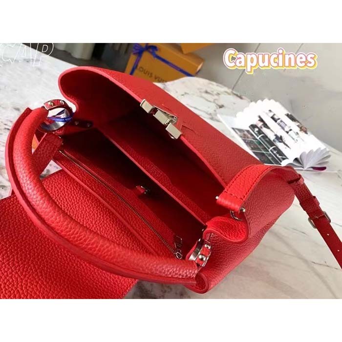 Louis Vuitton LV Women Capucines Mini Handbag Scarlet Red Taurillon Cowhide Leather