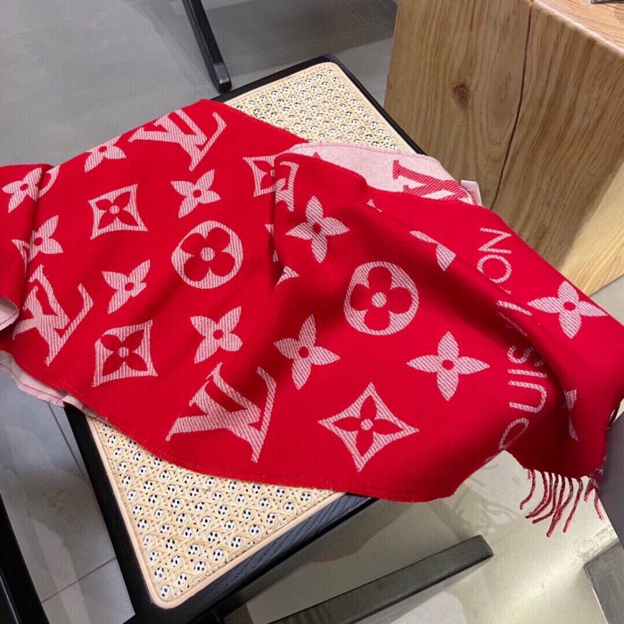Louis Vuitton LV Unisex Essential Scarf Red Wool Jacquard Weave Monogram Pattern