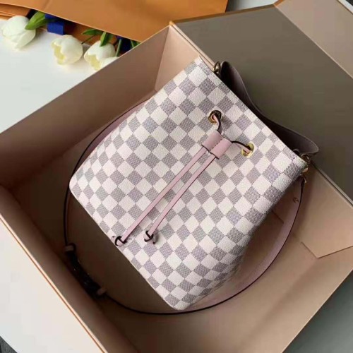 Louis Vuitton LV Women NéoNoé Bucket Bag in Damier Azur Canvas-Pink