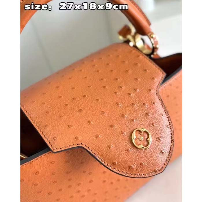 Louis Vuitton LV Women Capucines BB Orange Menthe Mint Ostrich Leather Monogram Flower