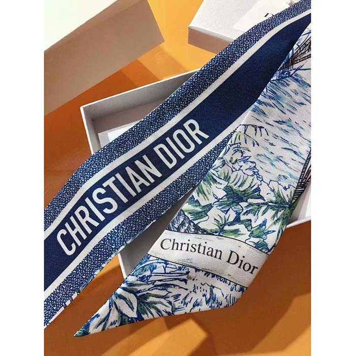 Dior Women CD Rêve D'Infini Mitzah Scarf Blue Multicolor Silk Twill