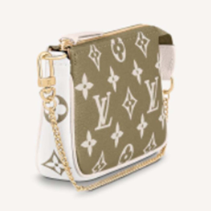 Louis Vuitton LV Women Mini Pochette Accessoires Green Monogram Empreinte Embossed Supple Grained Cowhide