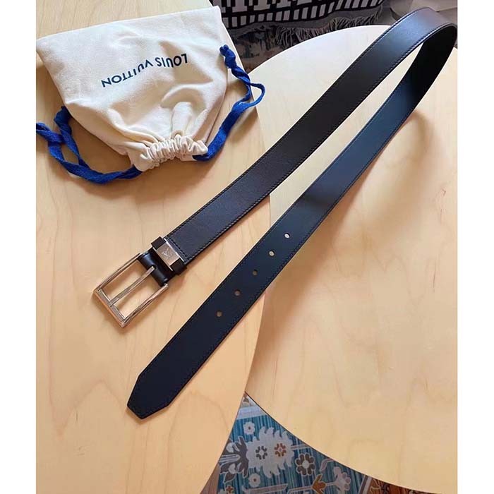 Louis Vuitton Unisex LV City Pin 35 MM Belt Brown Calf Leather Silver Color Hardware