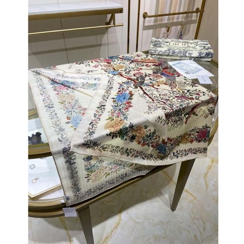 Dior Women CD Dior Jardin D'Hiver 90 Square Scarf White Multicolor Silk Twill