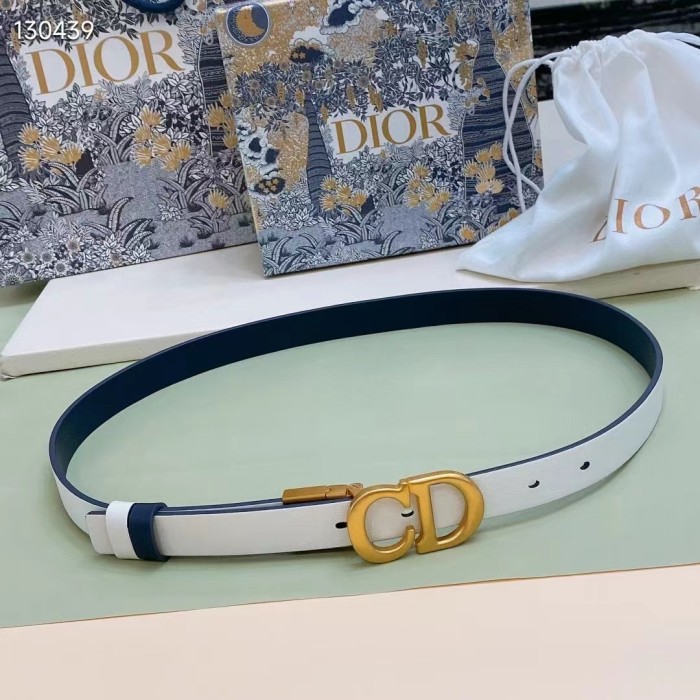 Dior Unisex CD Reversible Saddle Belt Golden Saddle Blue Latte Smooth Calfskin