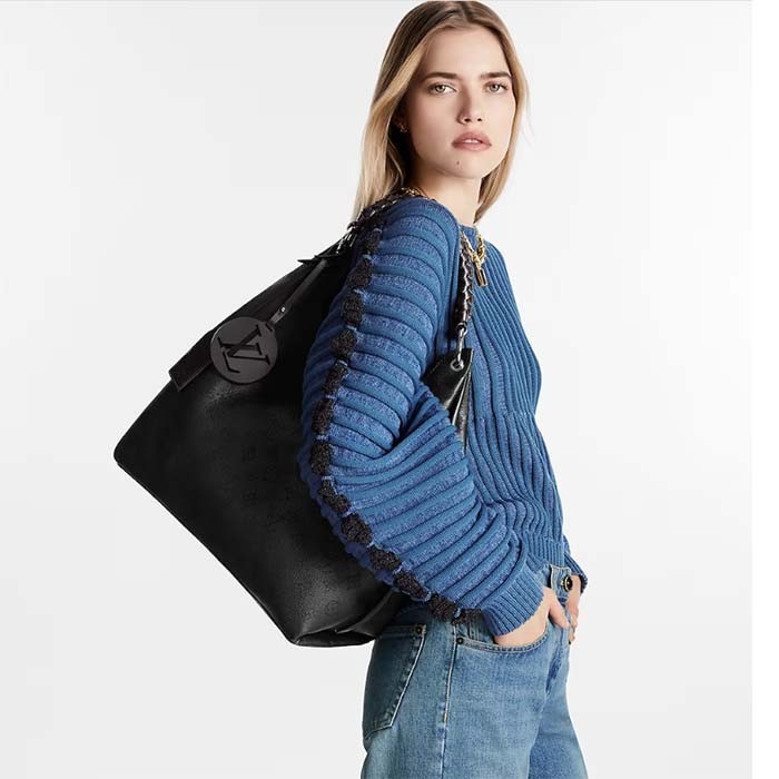 Louis Vuitton LV Women Carmel Hobo Bag Black Mahina Perforated Calf Leather