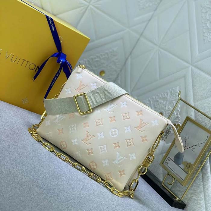 Louis Vuitton LV Women Coussin PM Handbag Crème Beige Lambskin Cowhide Leather