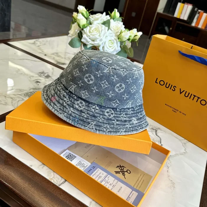 Louis Vuitton Unisex Denim Bucket Hat with Cotton-Blue
