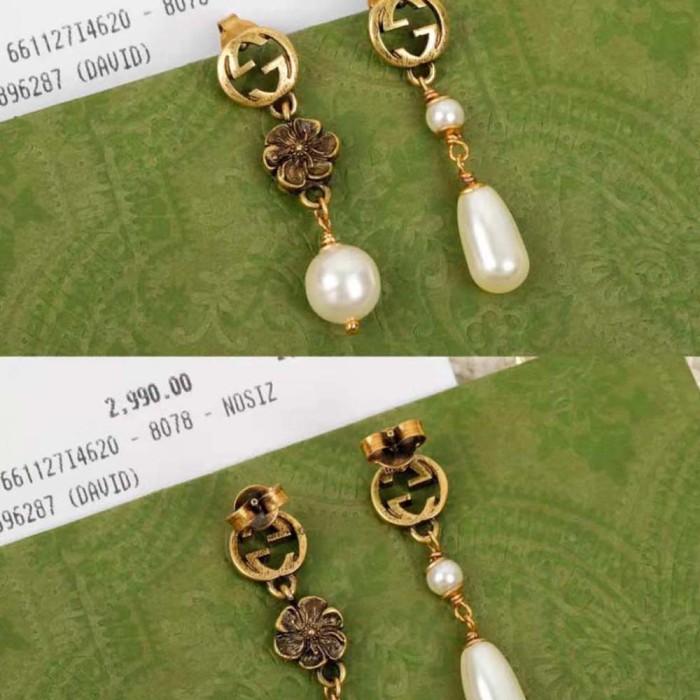 Gucci Women Interlocking G Flower Pearl Earrings