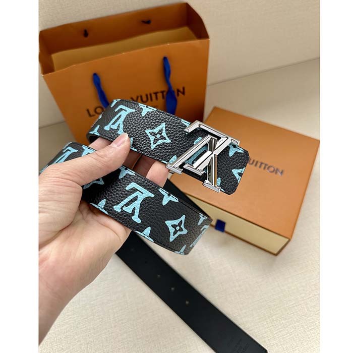 Louis Vuitton Unisex LV Shape 40mm Reversible Belt Monogram Playground Canvas Front Side