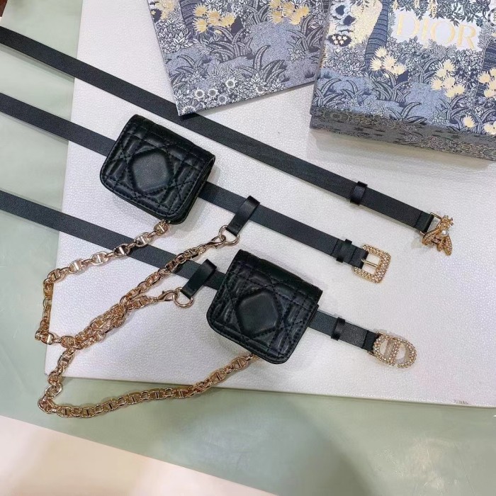 Dior Unisex CD Dior Caro Belt Removable Pouch Black Smooth Calfskin Cannage 15 MM