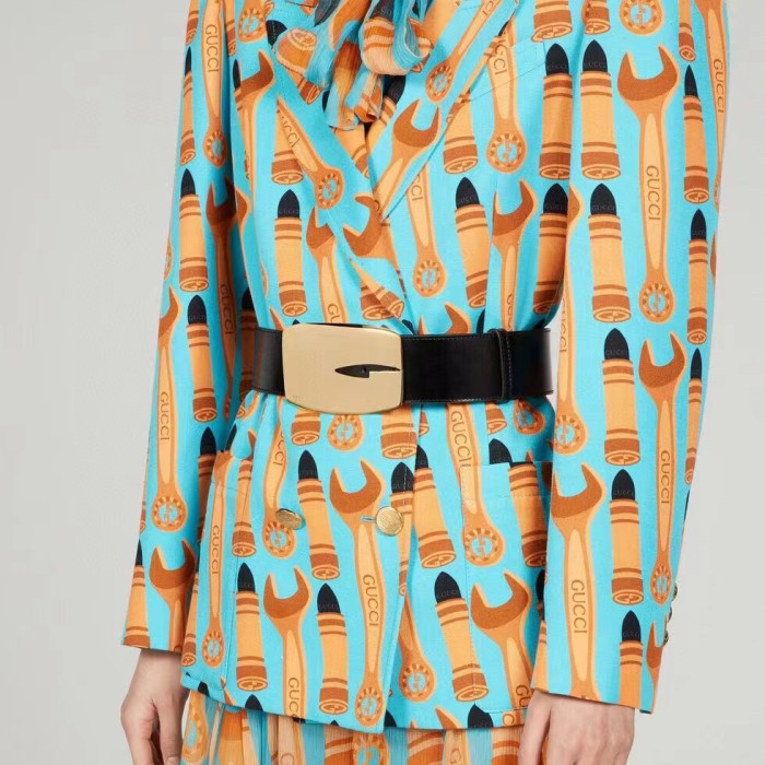 Gucci Unisex GG Wide Belt Retro G Buckle Black Patent Leather 4.8 CM Width